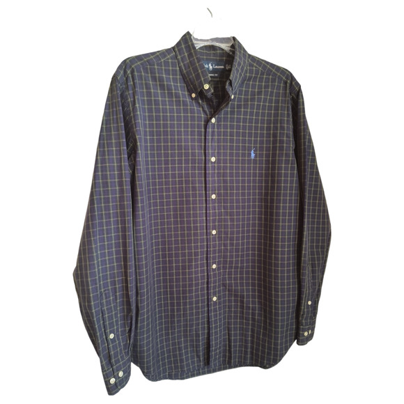 Ralph Lauren Classic Fit Button Down Shirt Men's Size 15.5 Blue Plaid Lng Sleeve - Picture 13 of 14